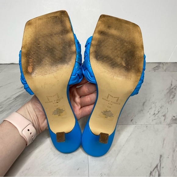 Marc Fisher Draya Braided Blue Leather Heeled Sandal 8M - Picture 12 of 13